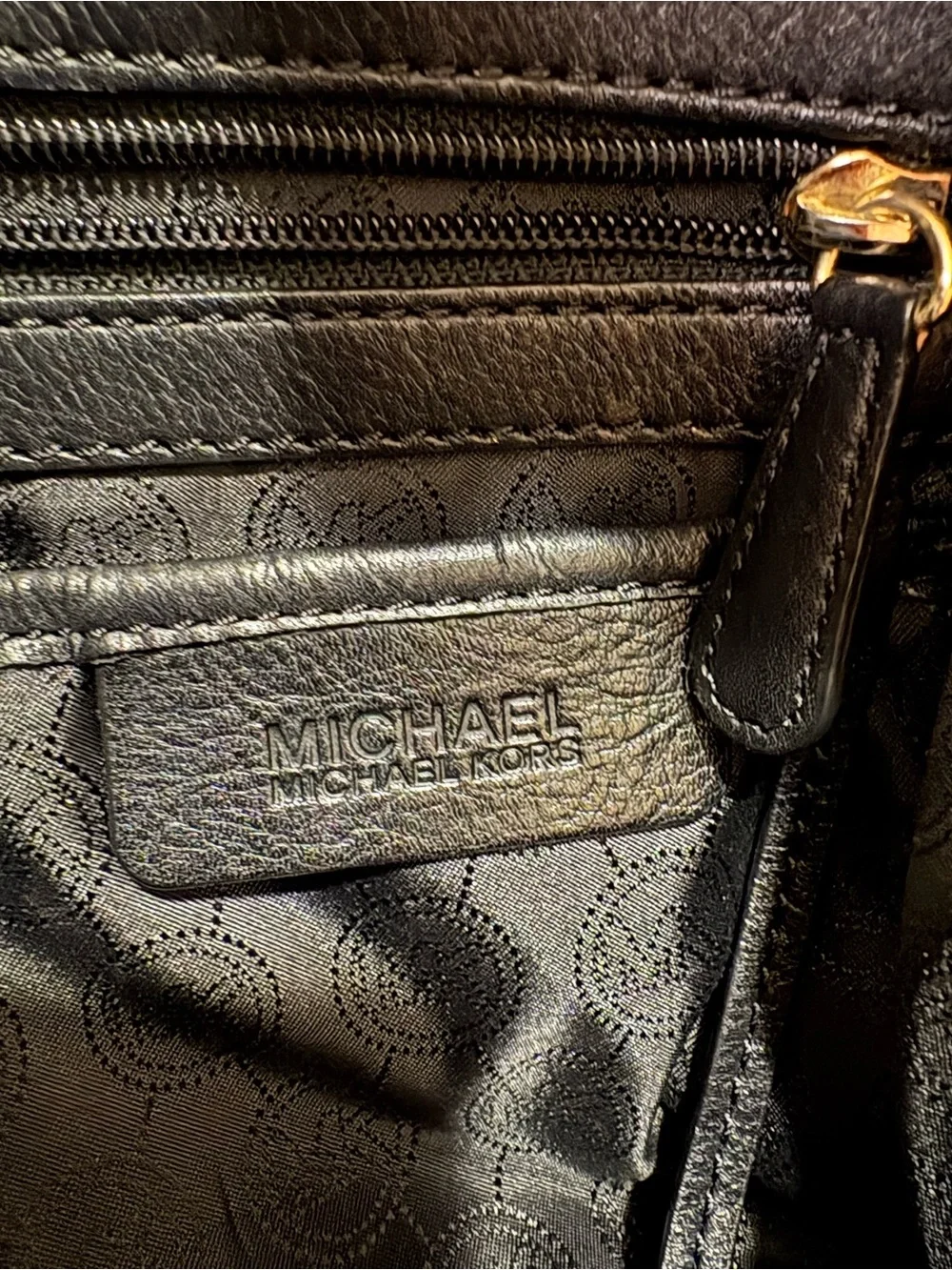 Michael Kors Beige and Black MK Logo Tote with Gold Charm
